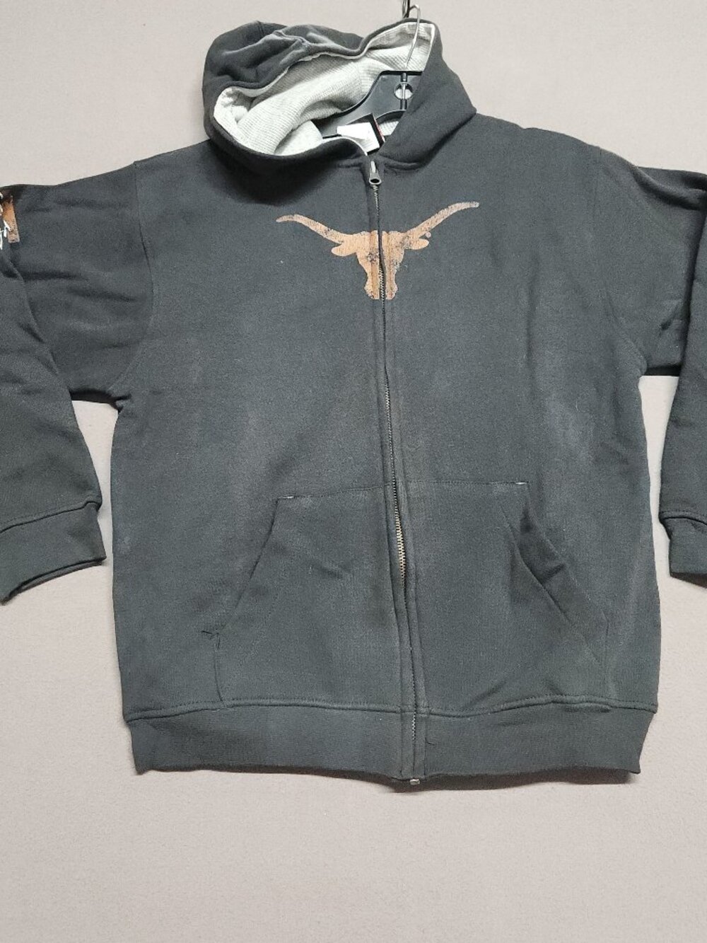 Texas Longhorns Youth Zip Hoodie M 10/12 Washed Vintage Look Dark Charcoal 155